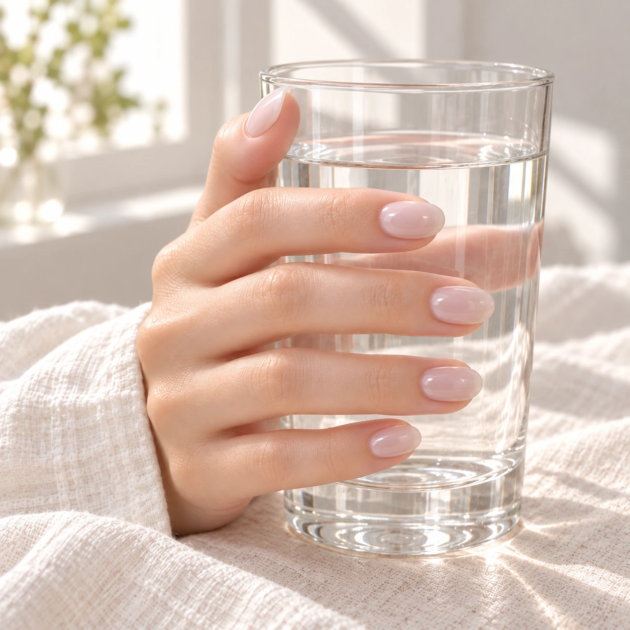 Sheer ジェルネイル カラー1 グラスを持つ手元