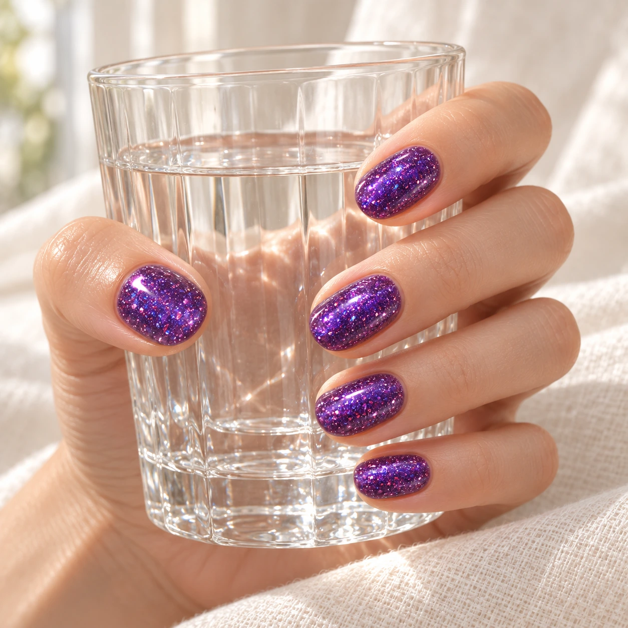 Crystal ジェルネイル カラー1 グラスを持つ手元